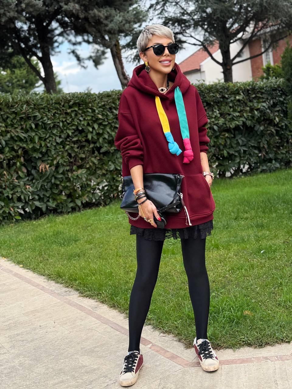 BORDO S.STUDIO RENKLİ İPLİ HOODIE