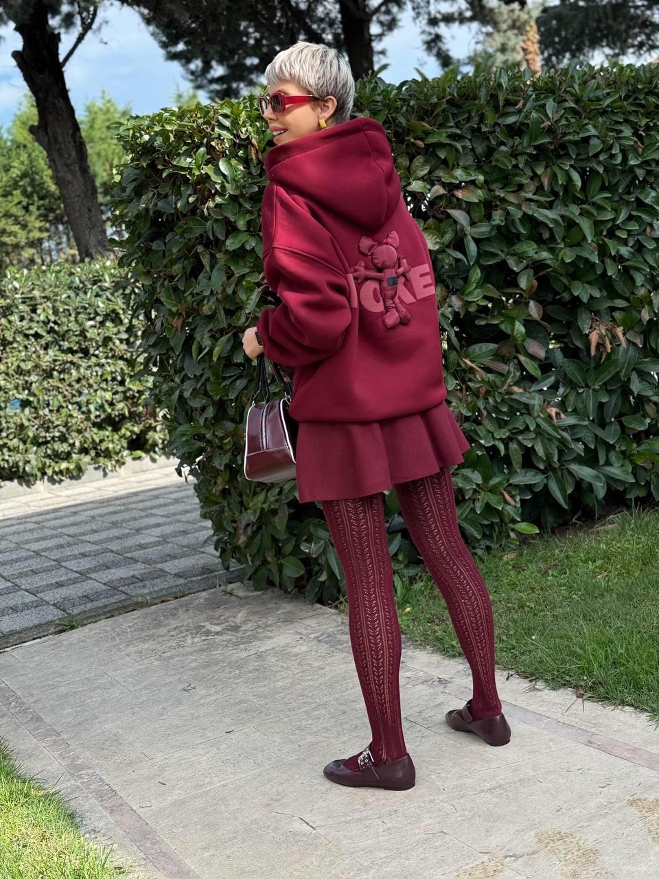 BORDO S.STUDIO MICKEY TASARIM HOODİE