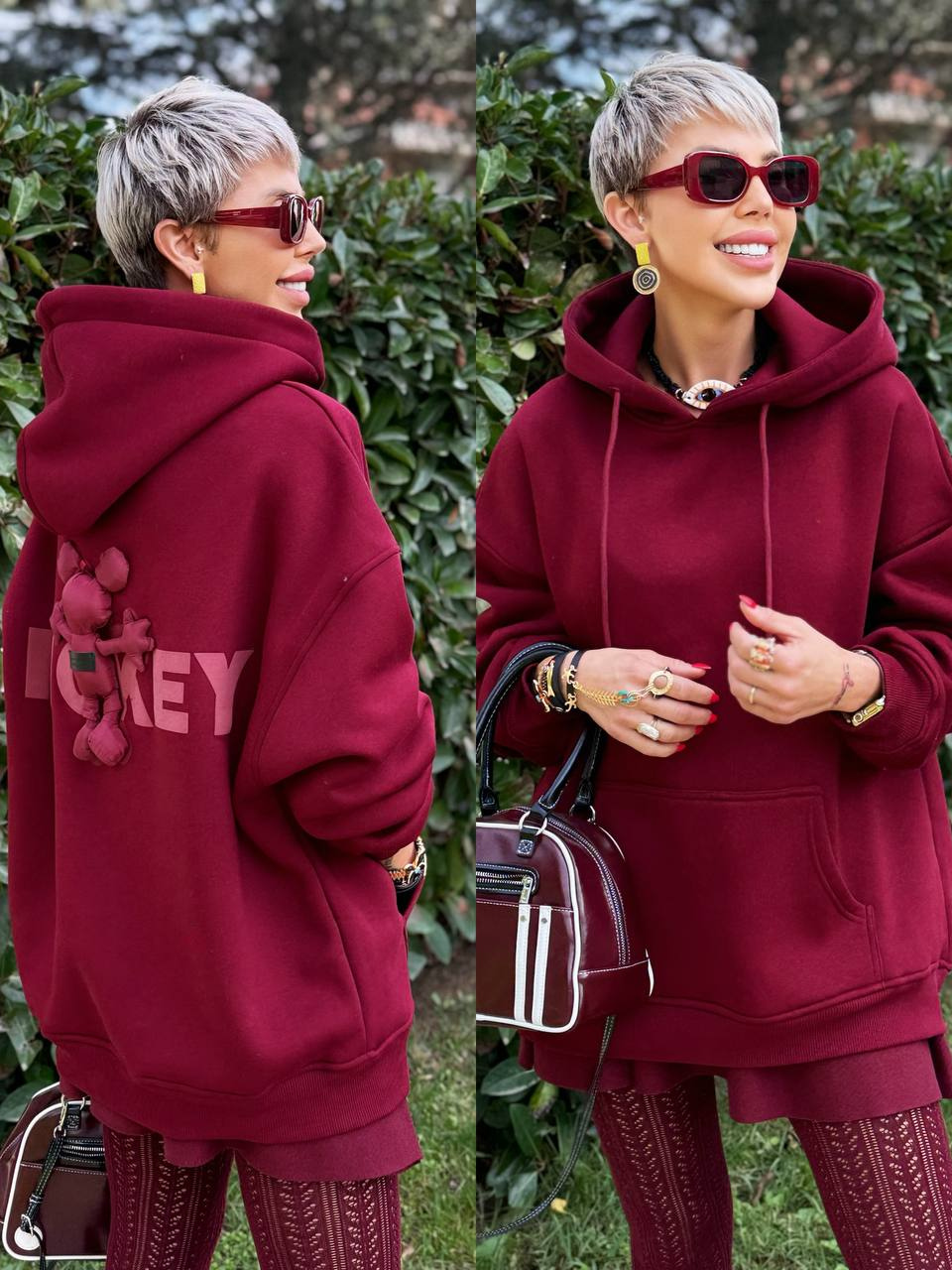 BORDO S.STUDIO MICKEY TASARIM HOODİE