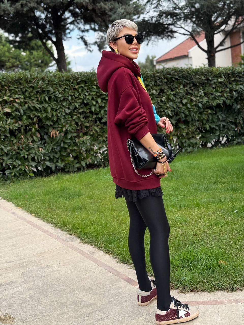 BORDO S.STUDIO RENKLİ İPLİ HOODIE