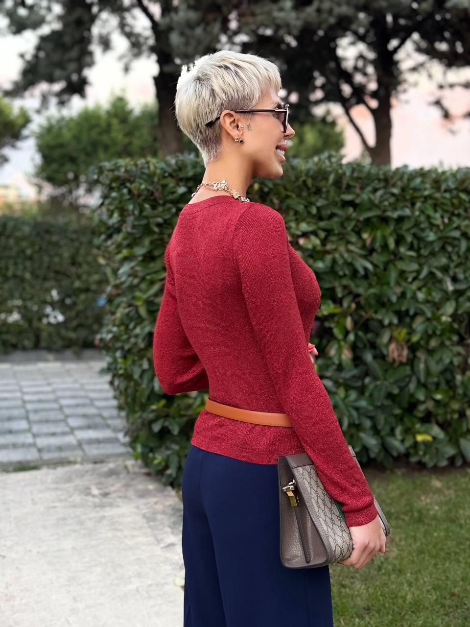 BORDO SİMLİ FİTİLLİ MERSERİZE BLUZ