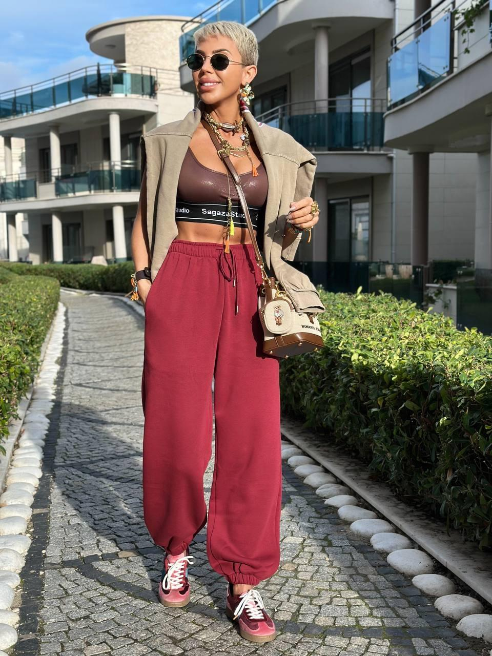 BORDO ÜÇ İPLİK JOGGER EŞOFMAN