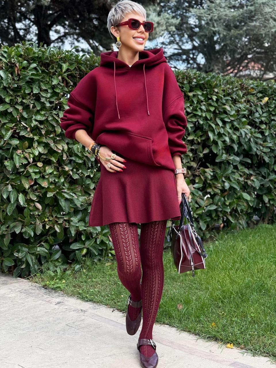 BORDO VOLANLI TRİKO ETEK