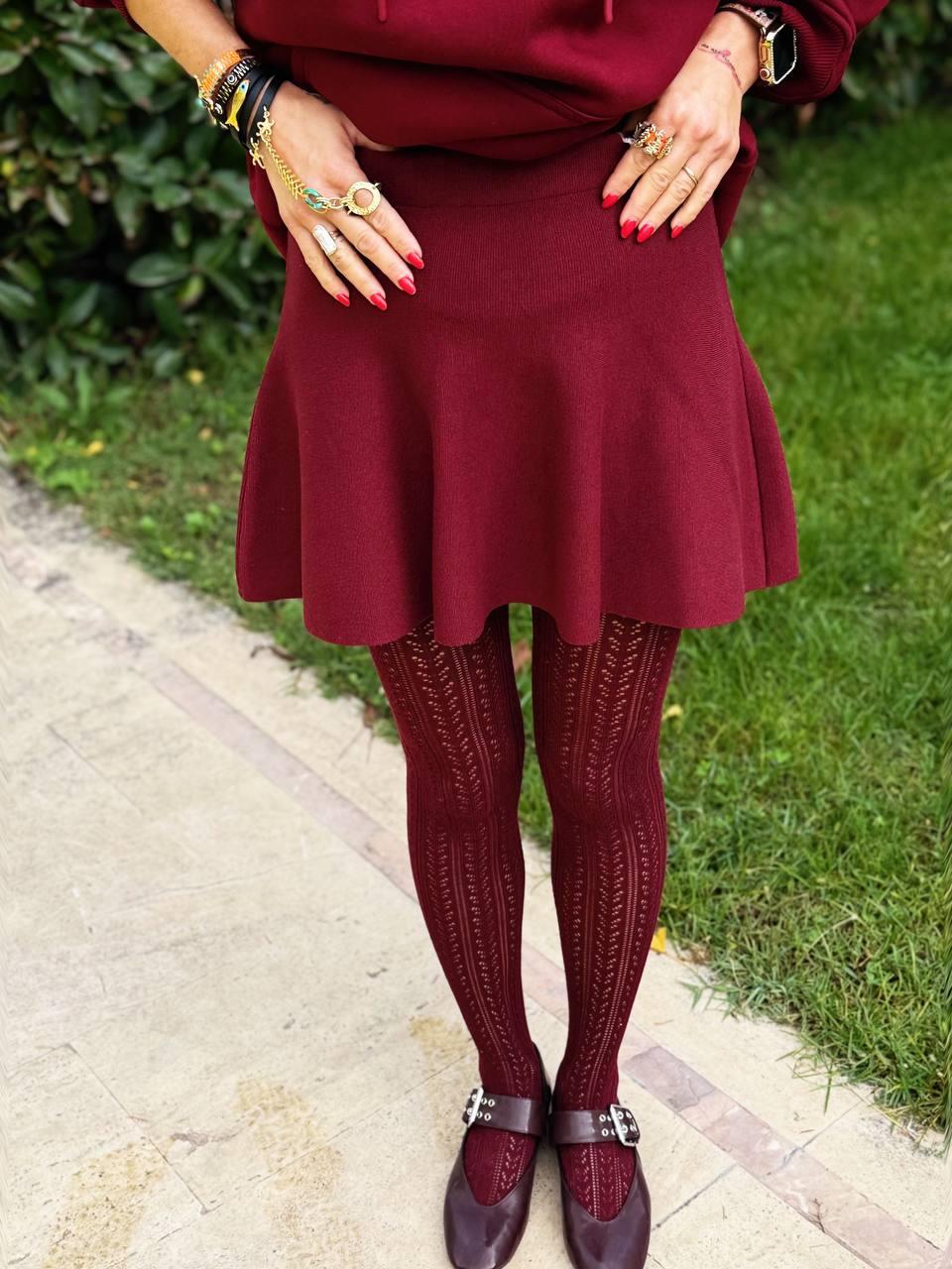 BORDO VOLANLI TRİKO ETEK