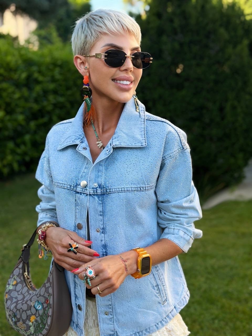 BUZ MAVİ S.STUDIO TAŞ BASKI DENIM CEKET
