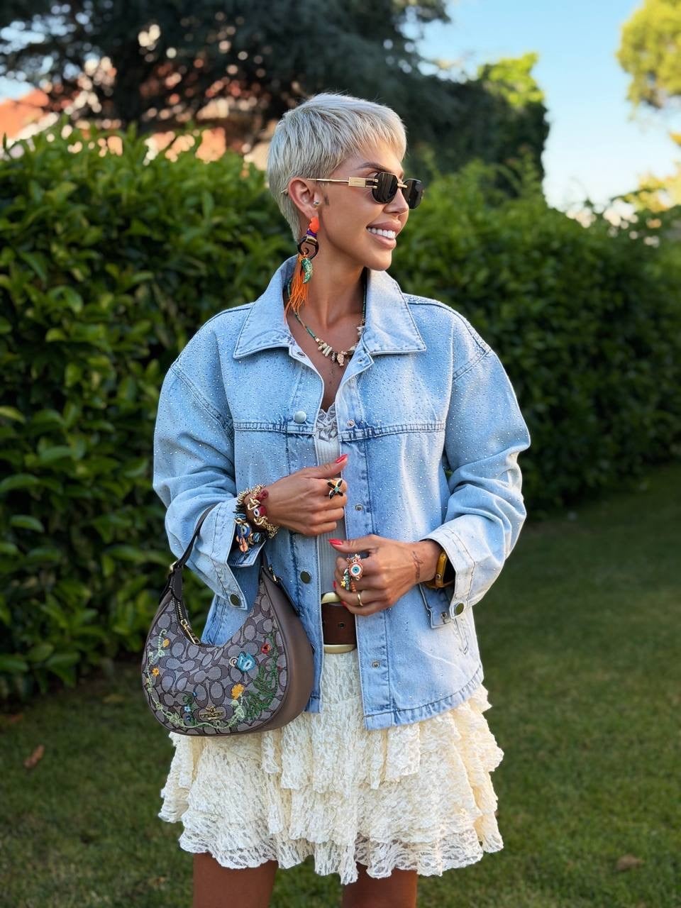 BUZ MAVİ S.STUDIO TAŞ BASKI DENIM CEKET