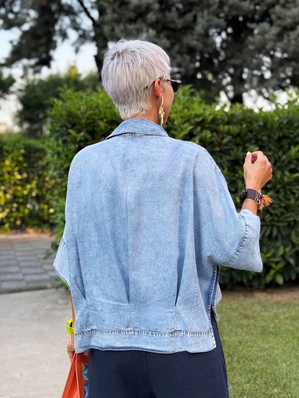 BUZ MAVİSİ TENCEL KISA GÖMLEK