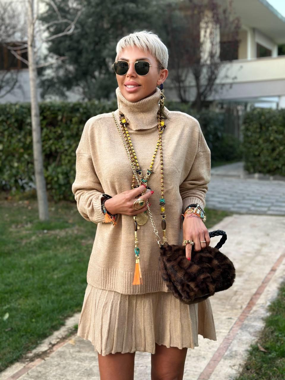 CAMEL BALIKÇI YAKA KAZAK ETEK TRİKO TAKIM