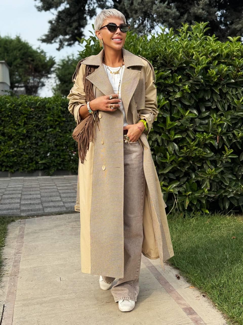 CAMEL EKOSE DESENLİ REGLAN TRENÇ