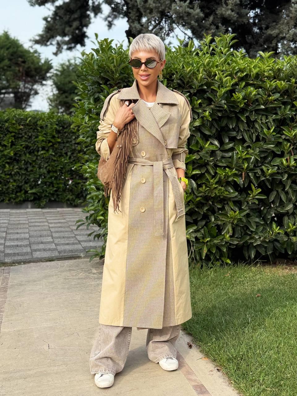 CAMEL EKOSE DESENLİ REGLAN TRENÇ