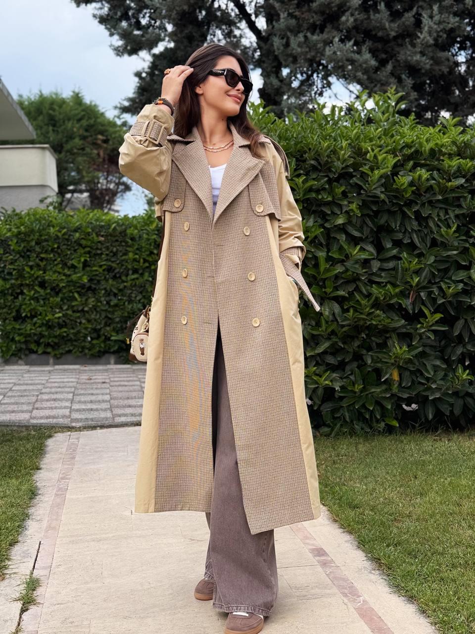 CAMEL EKOSE DESENLİ REGLAN TRENÇ