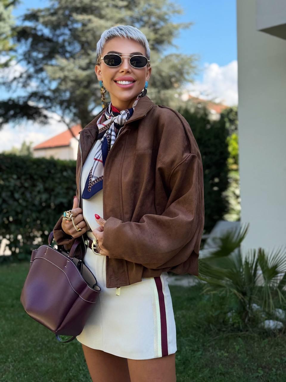 CAMEL SUEDE BATWING BALLOON JACKET