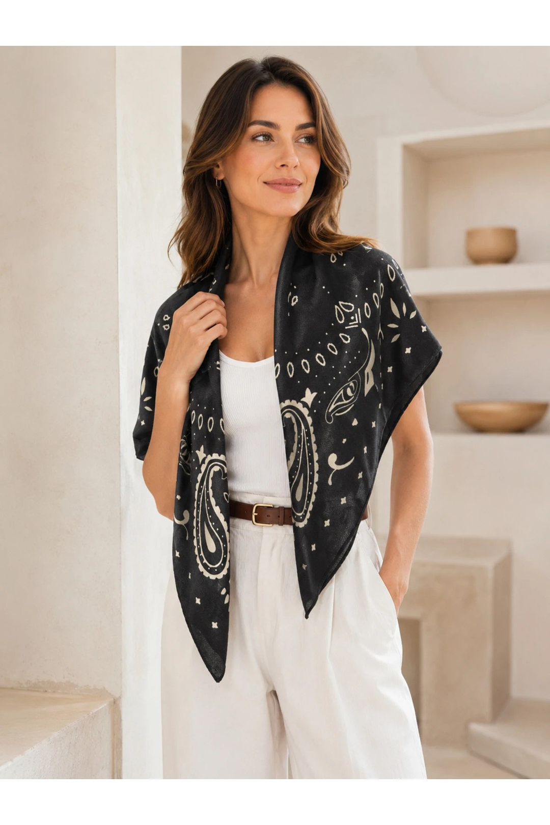 Desenli Pamuk Kujten Şal Siyah