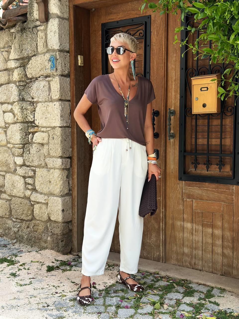 EKRU BELİ BAĞCIKLI HAVUÇ PANTOLON