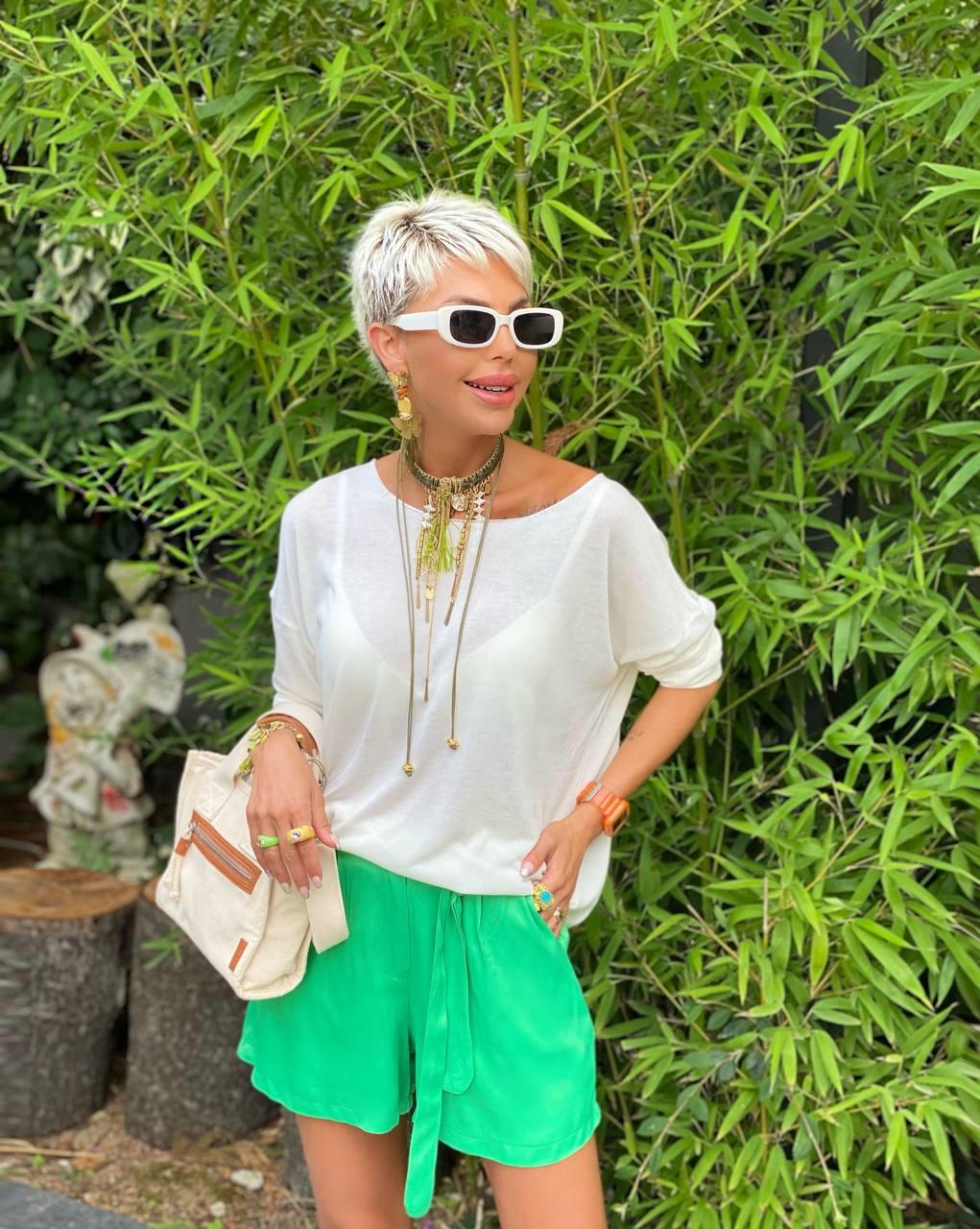 ECRU BOAT-NECK MERCERIZED BLOUSE