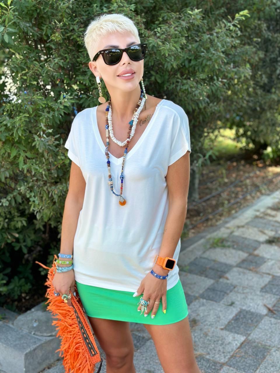 EKRU ÖN ARKA V YAKA MODAL T-SHIRT