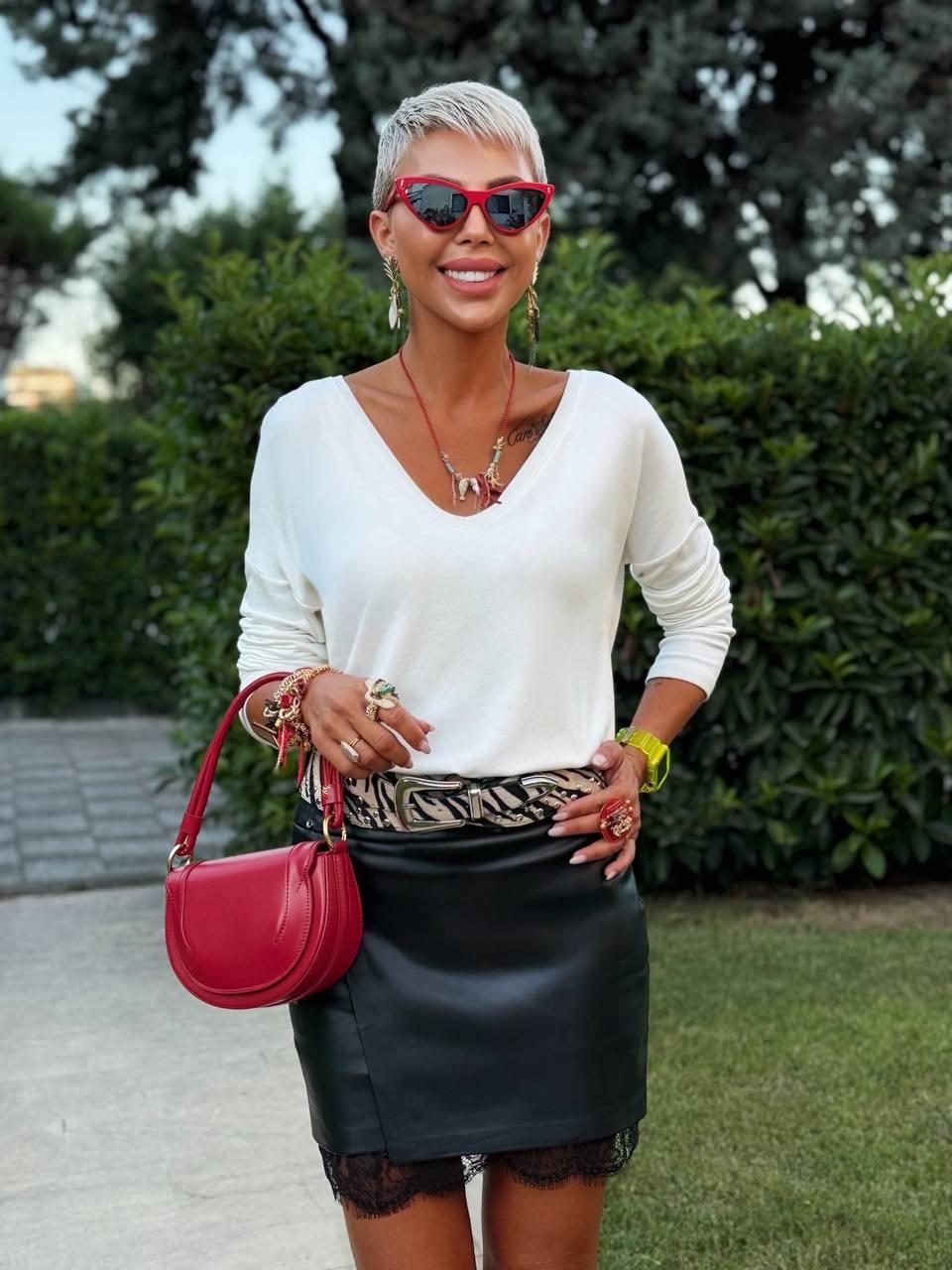 EKRU S.STUDIO DERİN V YAKA PREMIUM BLUZ 