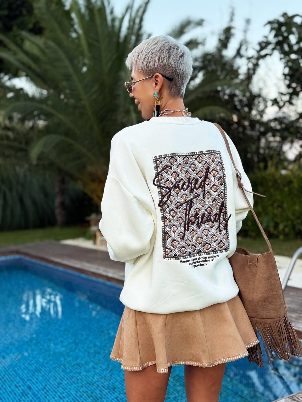 EKRU SACRED THREADS SIRT DETAY SWEATSHIRT