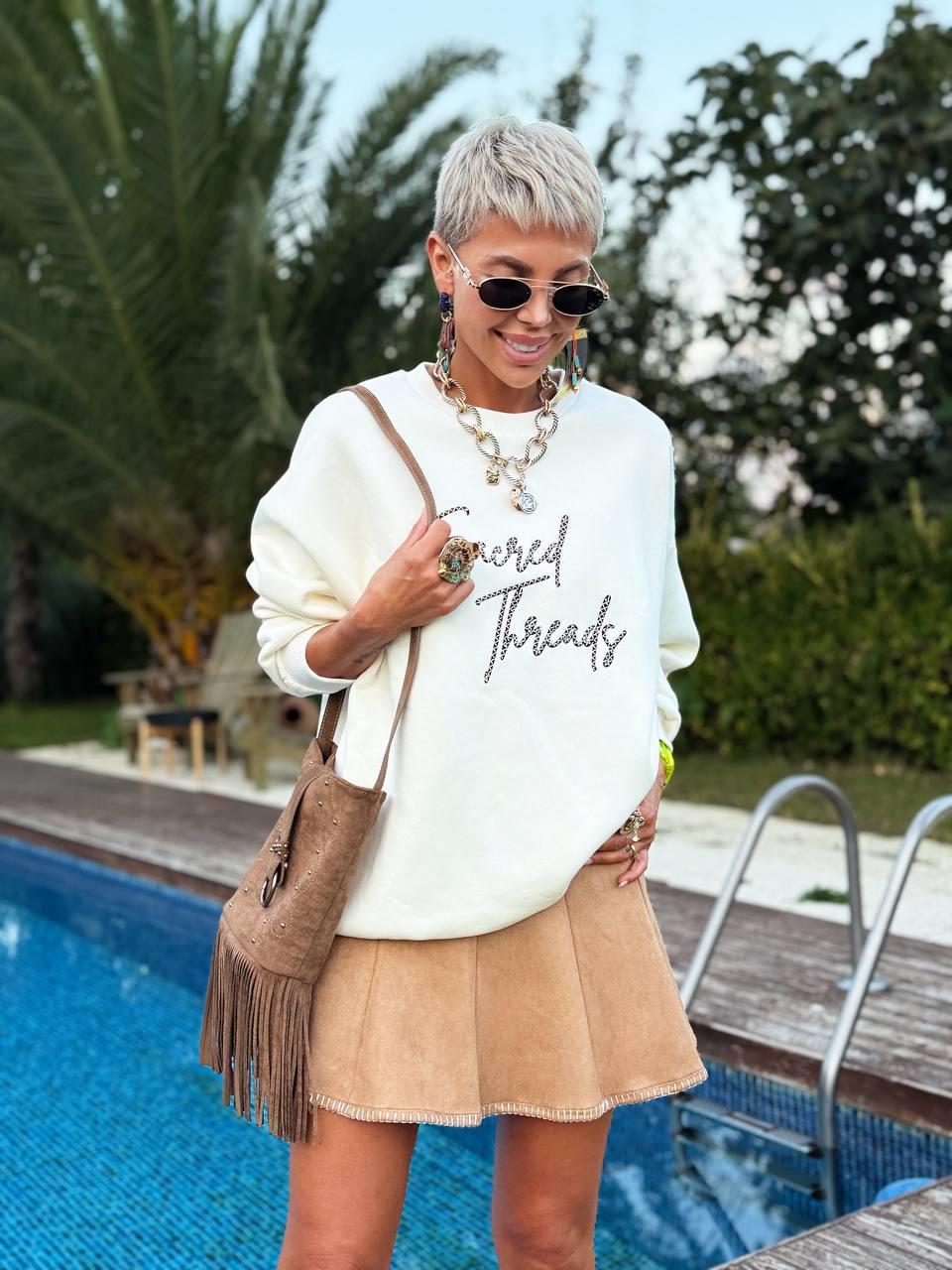 EKRU SACRED THREADS SIRT DETAY SWEATSHIRT