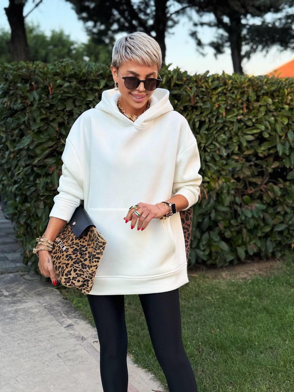 EKRU SIRTI LEOPAR GARNİLİ HOODIE