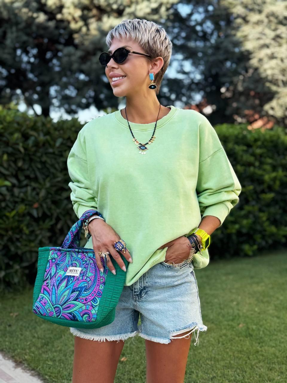 FISTIK YEŞİLİ S.STUDIO YIKAMALI SWEATSHIRT