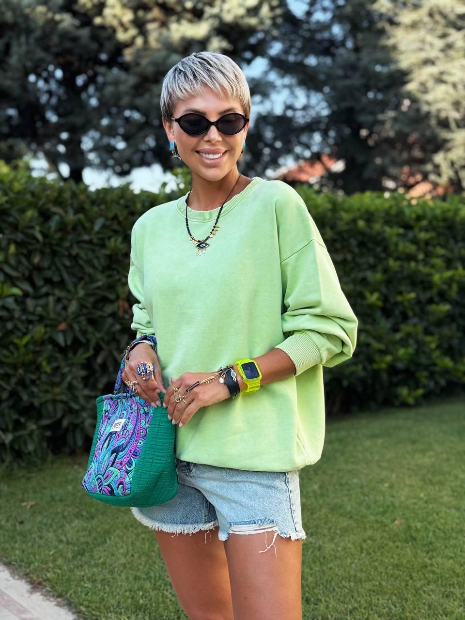 FISTIK YEŞİLİ S.STUDIO YIKAMALI SWEATSHIRT