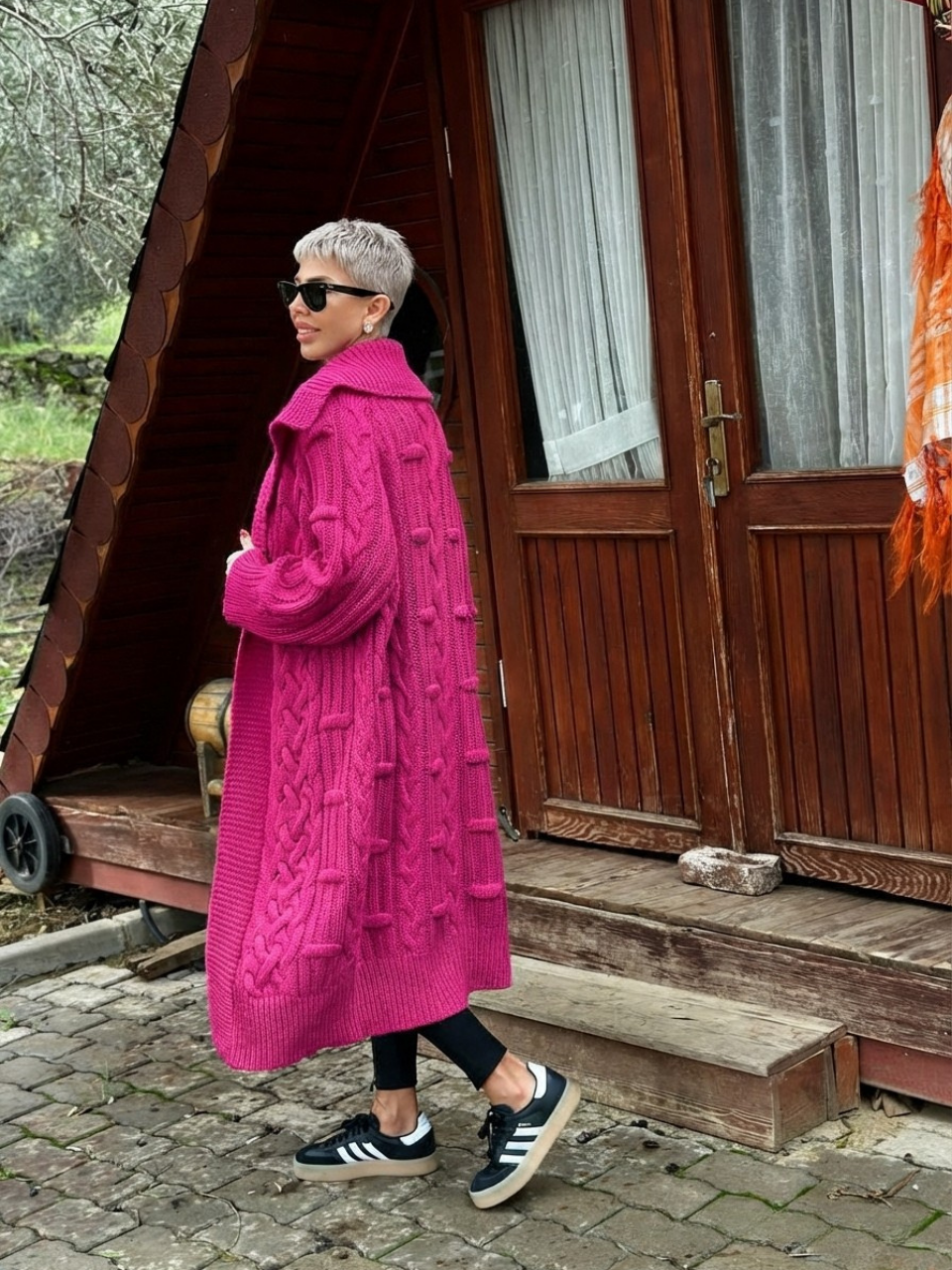 FUŞYA SAÇ ÖRGÜ MAXI TRİKO HIRKA