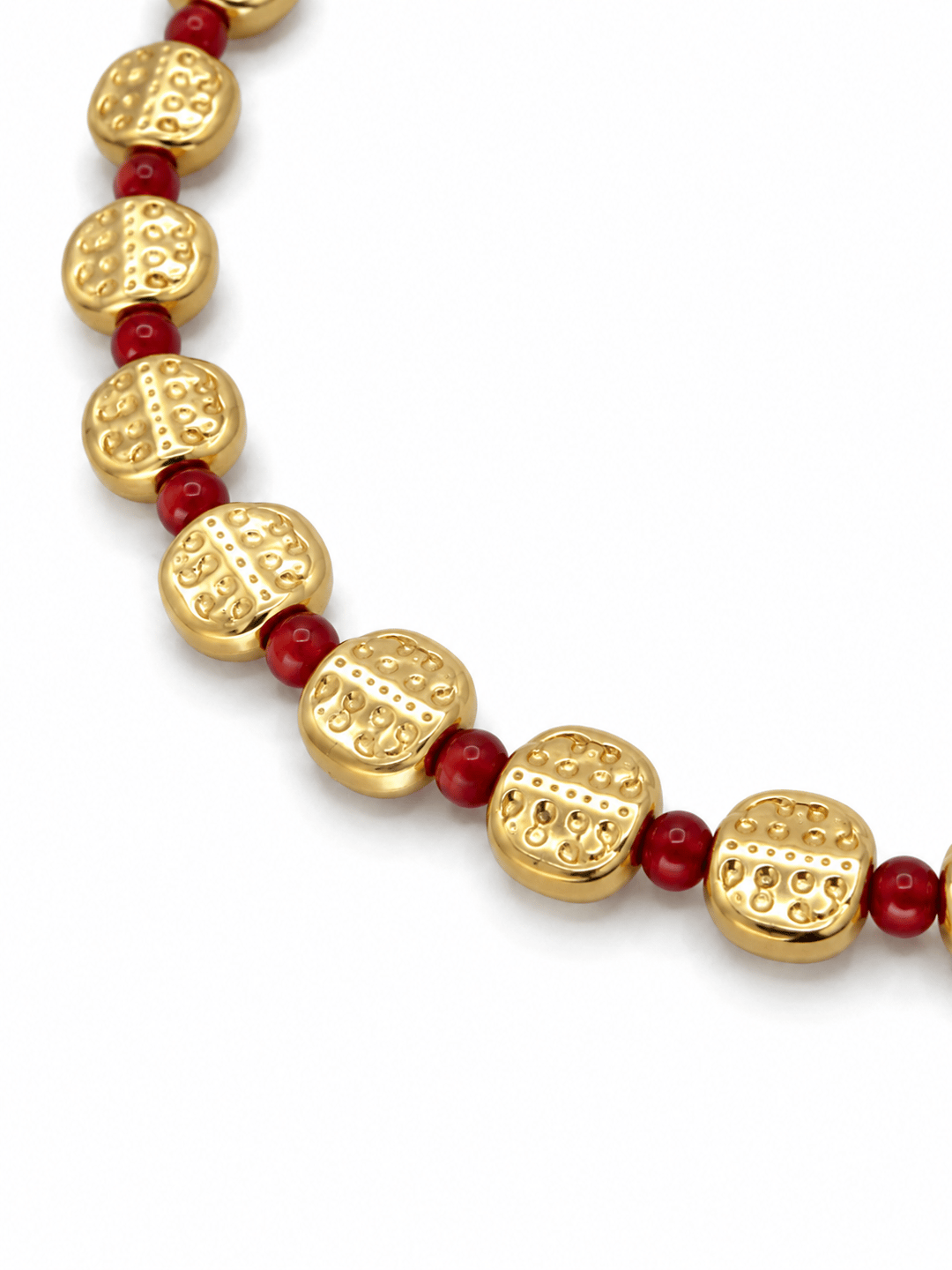 Gold Kırmızı Boncuklu Yuvarlak Detaylı Kolye