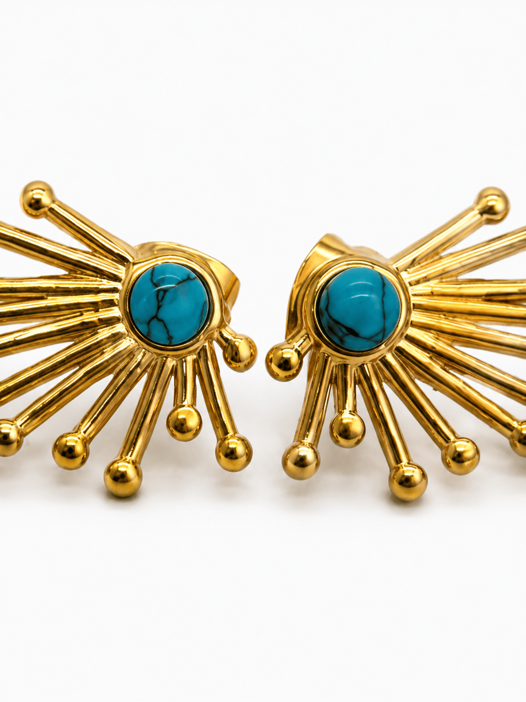 Gold Turkuaz Taşlı Güneş Küpe