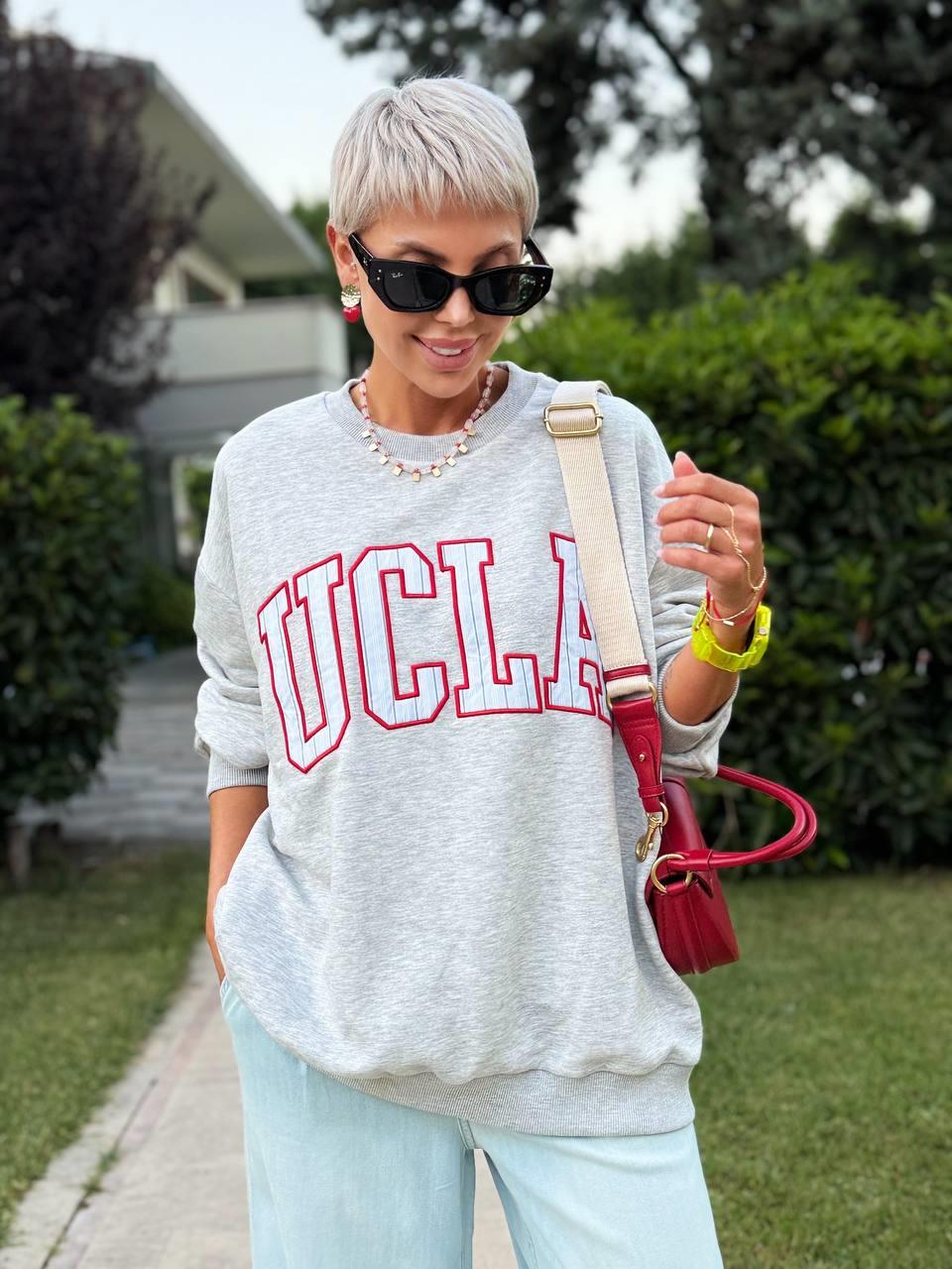GRİ BİSİKLET YAKA UCLA SWEATSHIRT