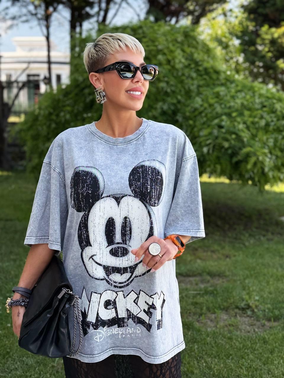 GRİ ESKİTME BASKI MICKEY TSHIRT