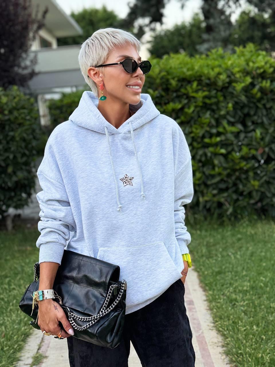 GRİ MELANJ STAR HOODIE