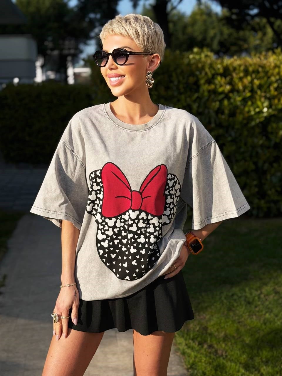 GRİ PAPYON MICKEY BASKILI TSHIRT