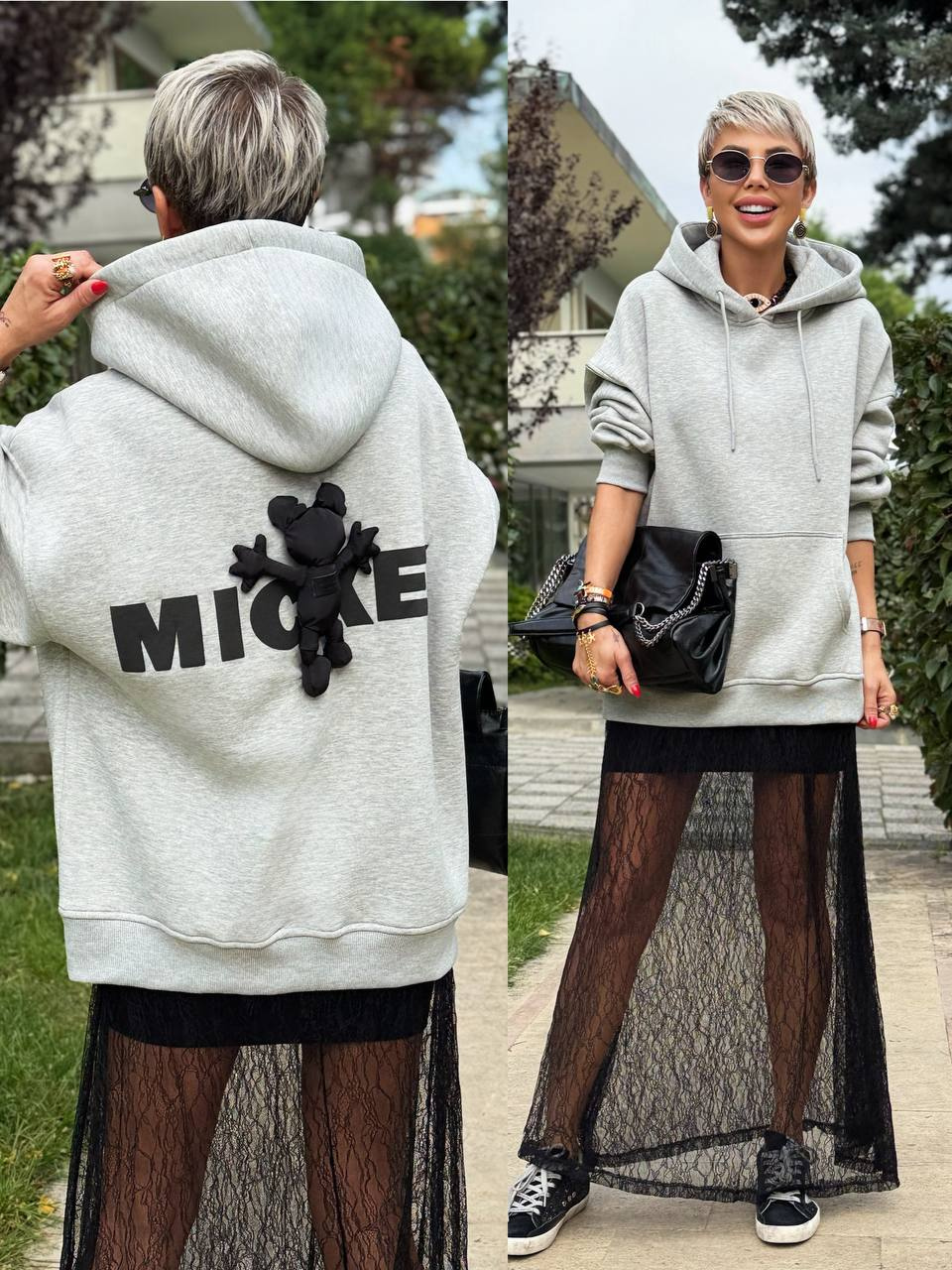 GRİ S.STUDIO MICKEY TASARIM HOODİE