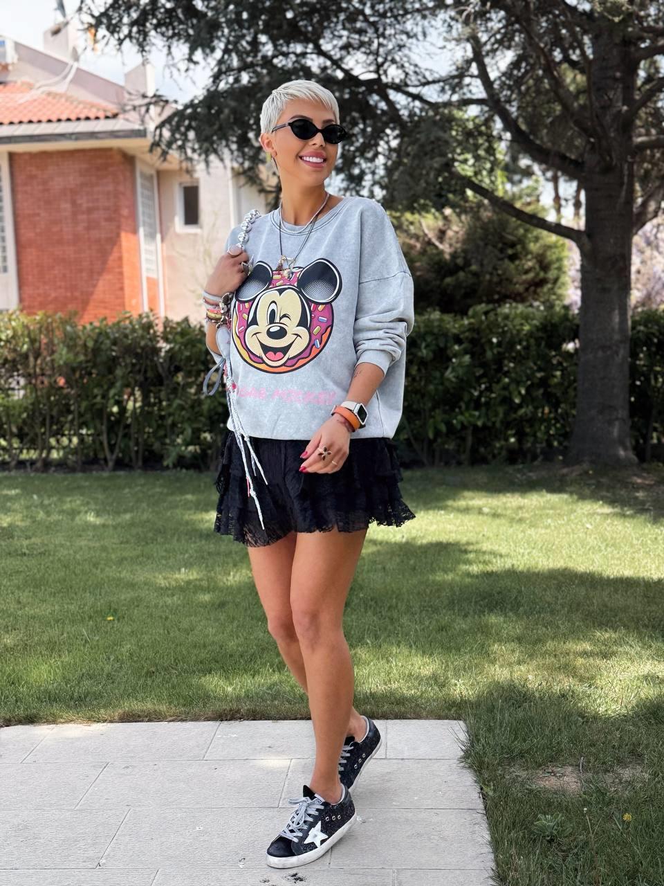 GRİ YIKAMALI SUGAR MICKEY HOODİE