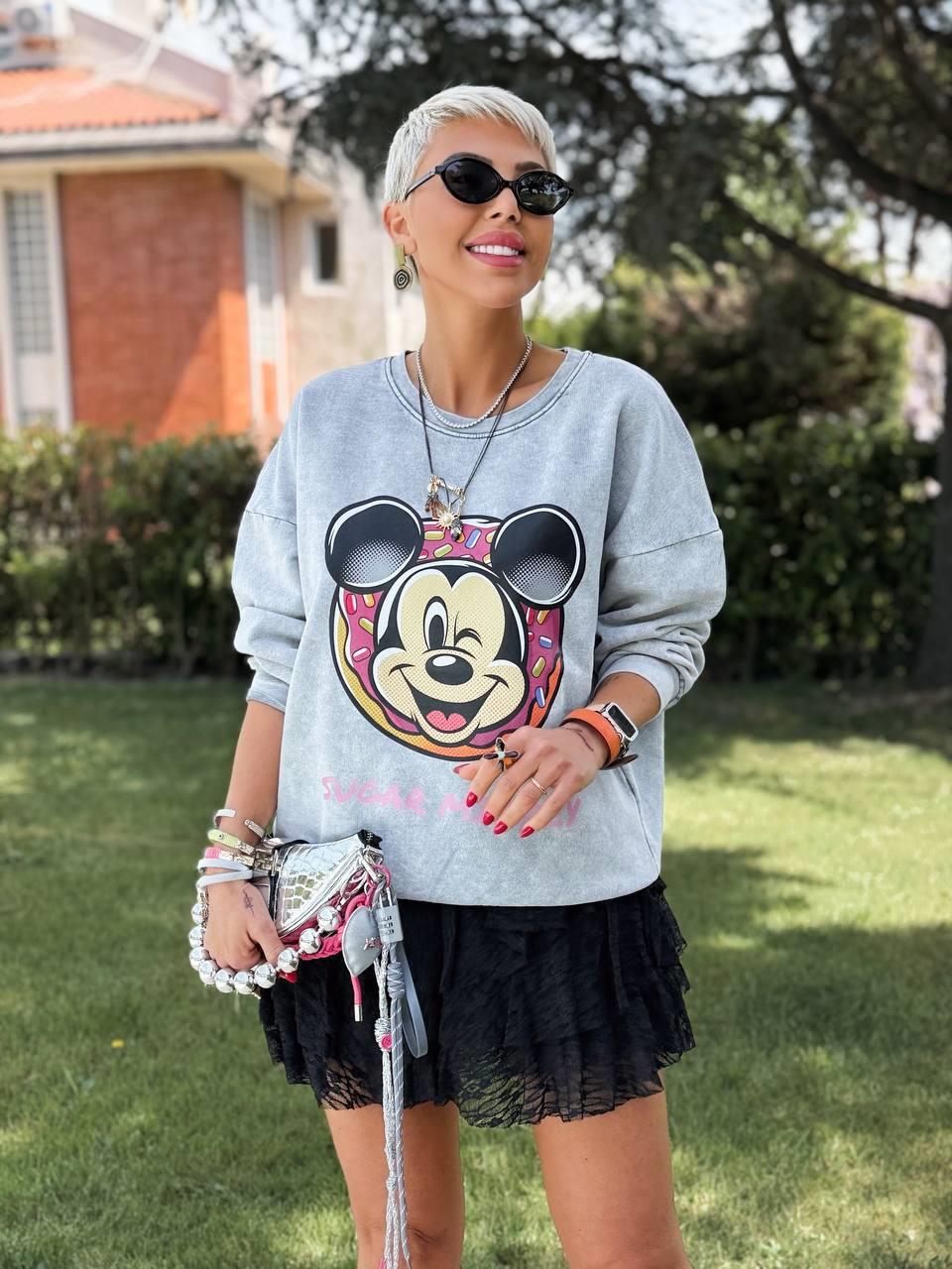 GRİ YIKAMALI SUGAR MICKEY HOODİE