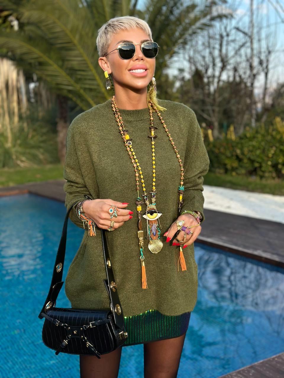 KHAKI CREW-NECK RELAXED KNIT SWEATER