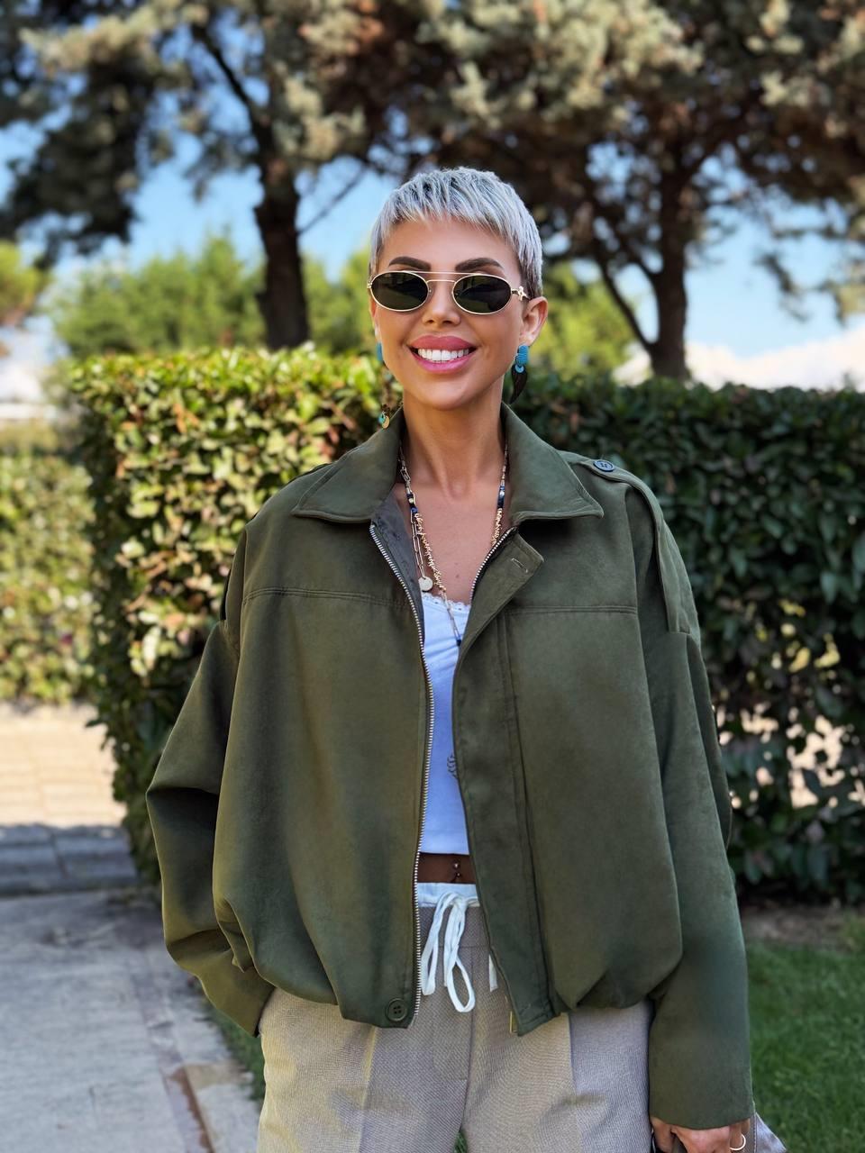 KHAKI SUEDE BATWING BALLOON JACKET