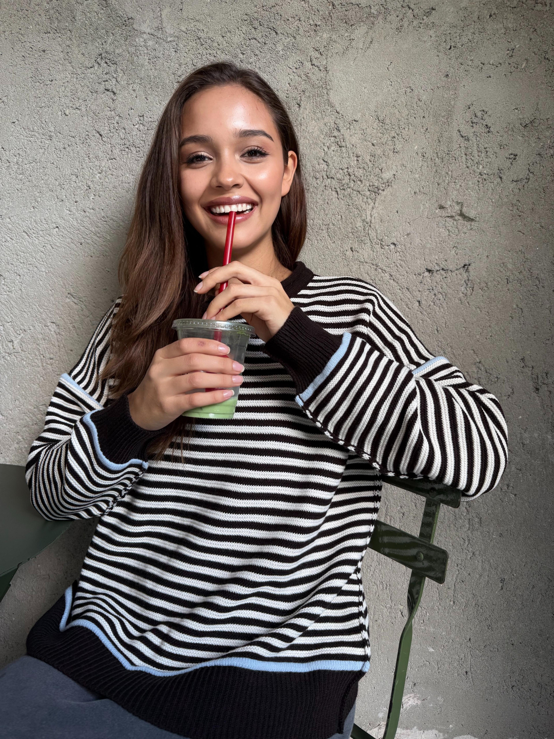 KAHVE EKRU ÇİZGİLİ TRİKO KAZAK