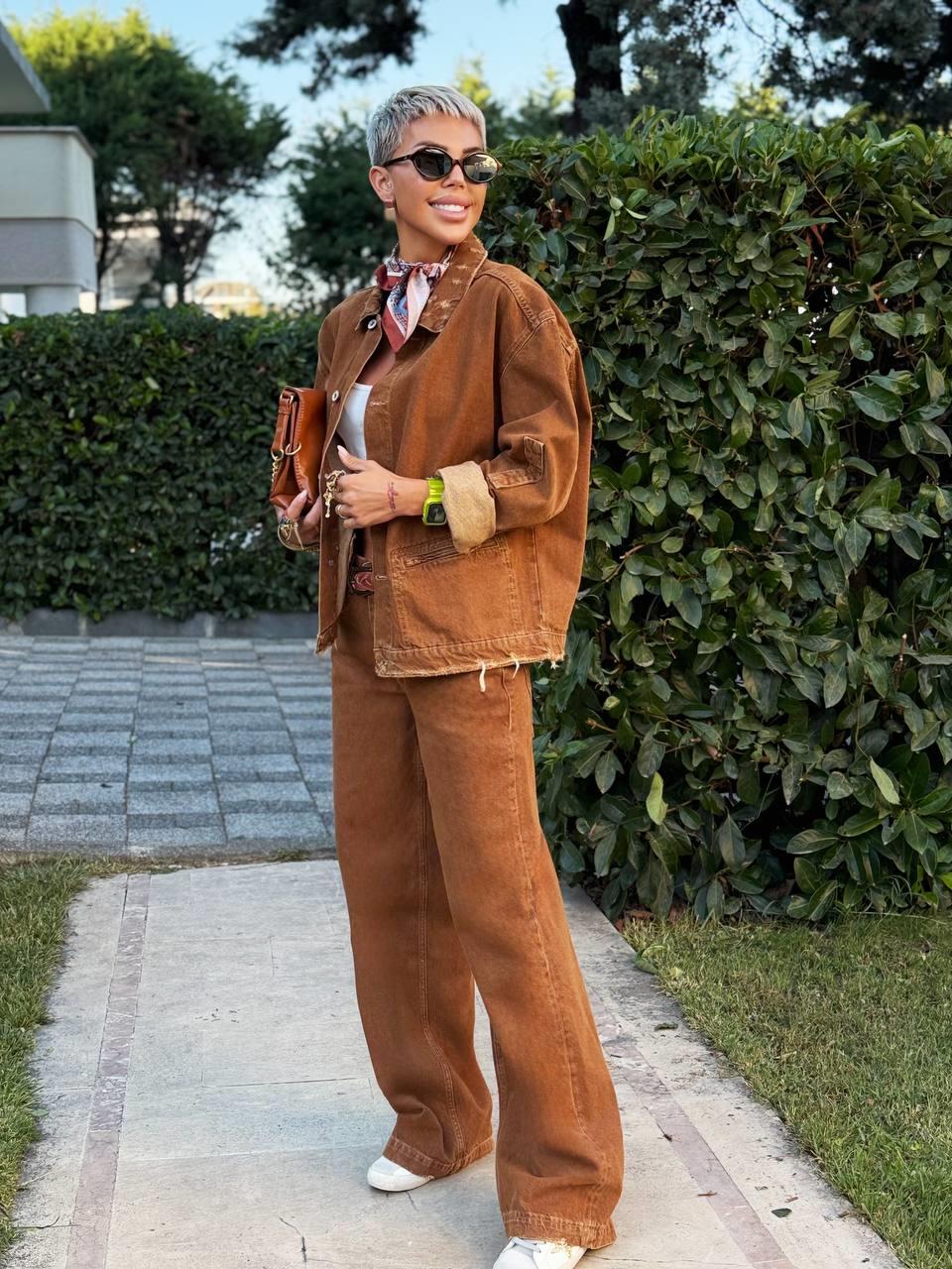 KAHVE ESKİTME DETAY DENIM CEKET 