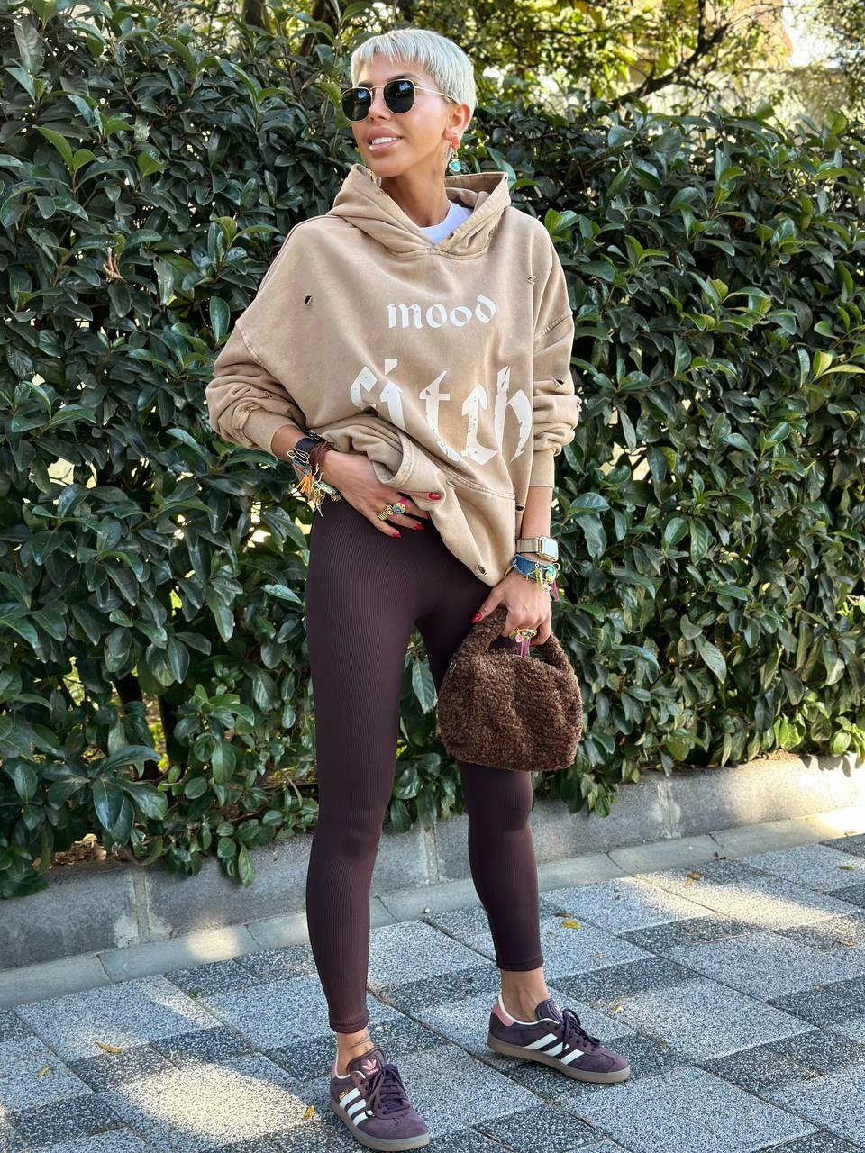 BROWN RIBBED HIGH-WAIST LEGGINGS