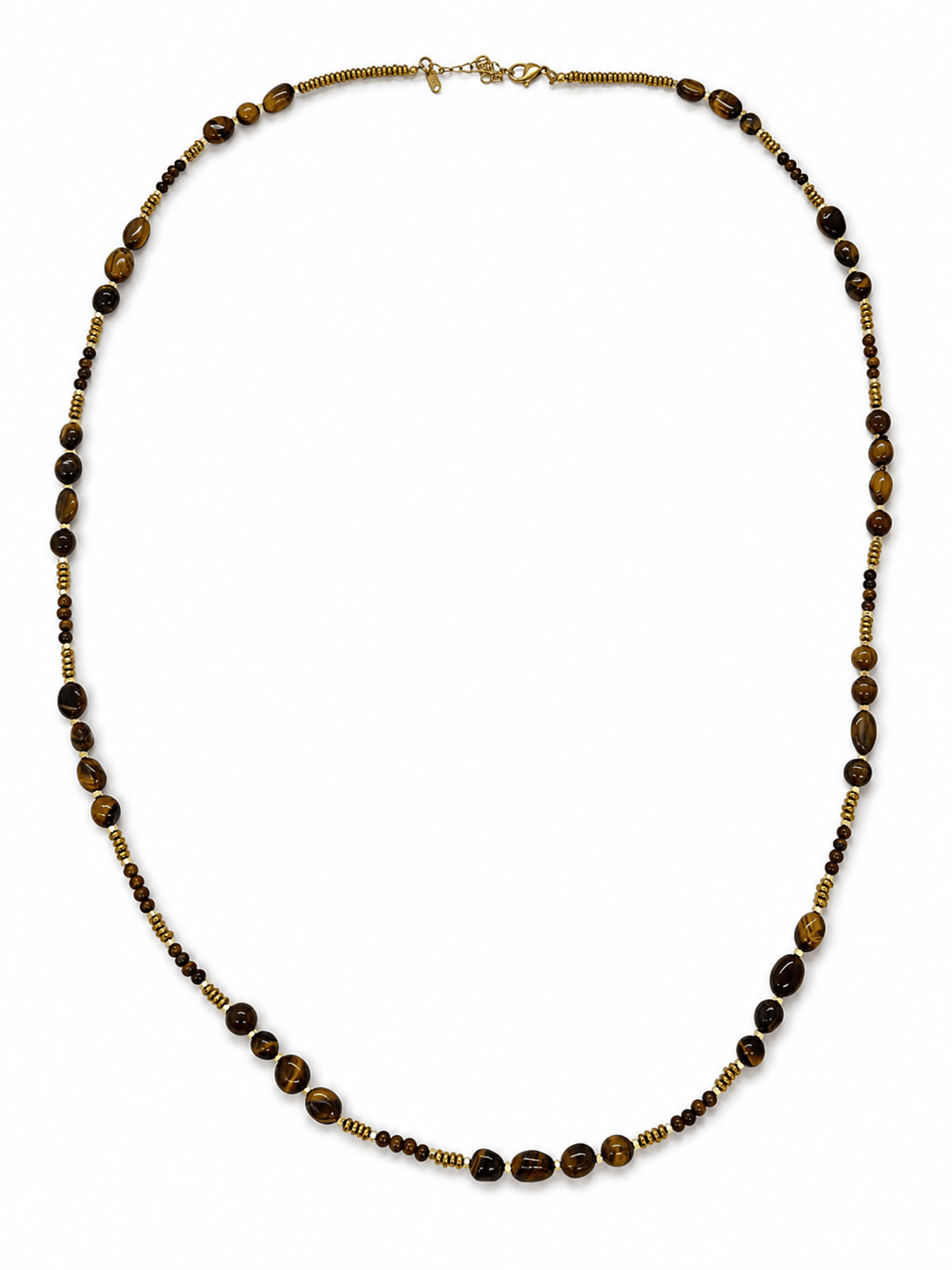 Kahve Oval Taşlı Gold Detaylı Uzun Kolye