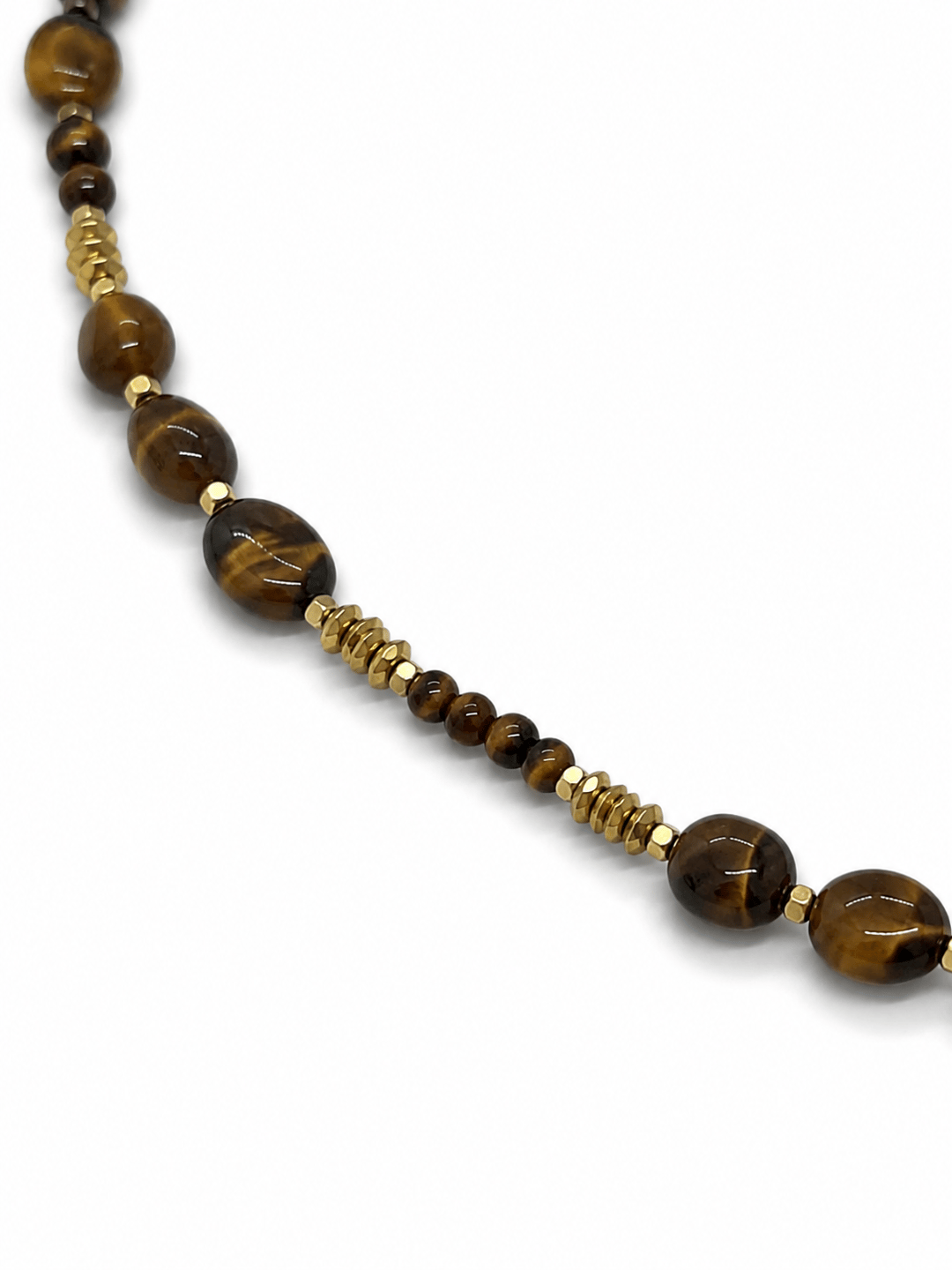 Kahve Oval Taşlı Gold Detaylı Uzun Kolye