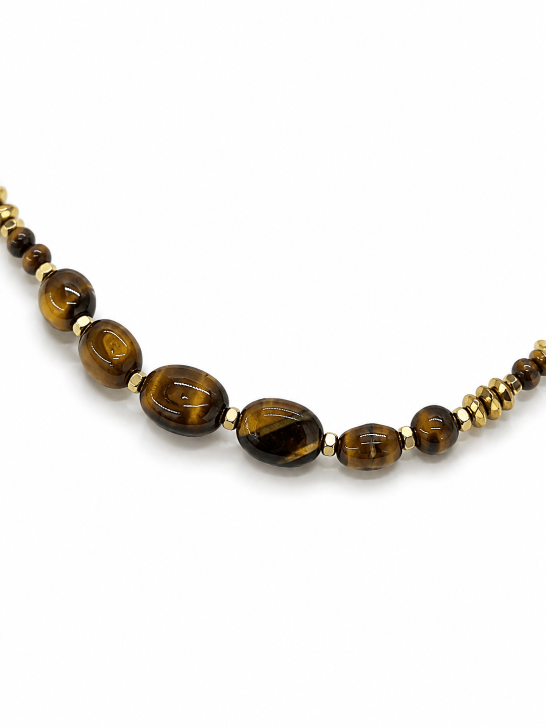 Kahve Oval Taşlı Gold Detaylı Uzun Kolye