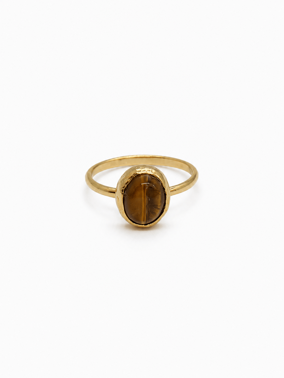 Kahve Oval Taşlı Gold Yüzük
