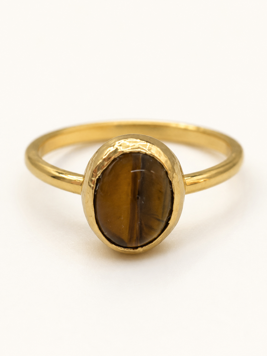 Kahve Oval Taşlı Gold Yüzük
