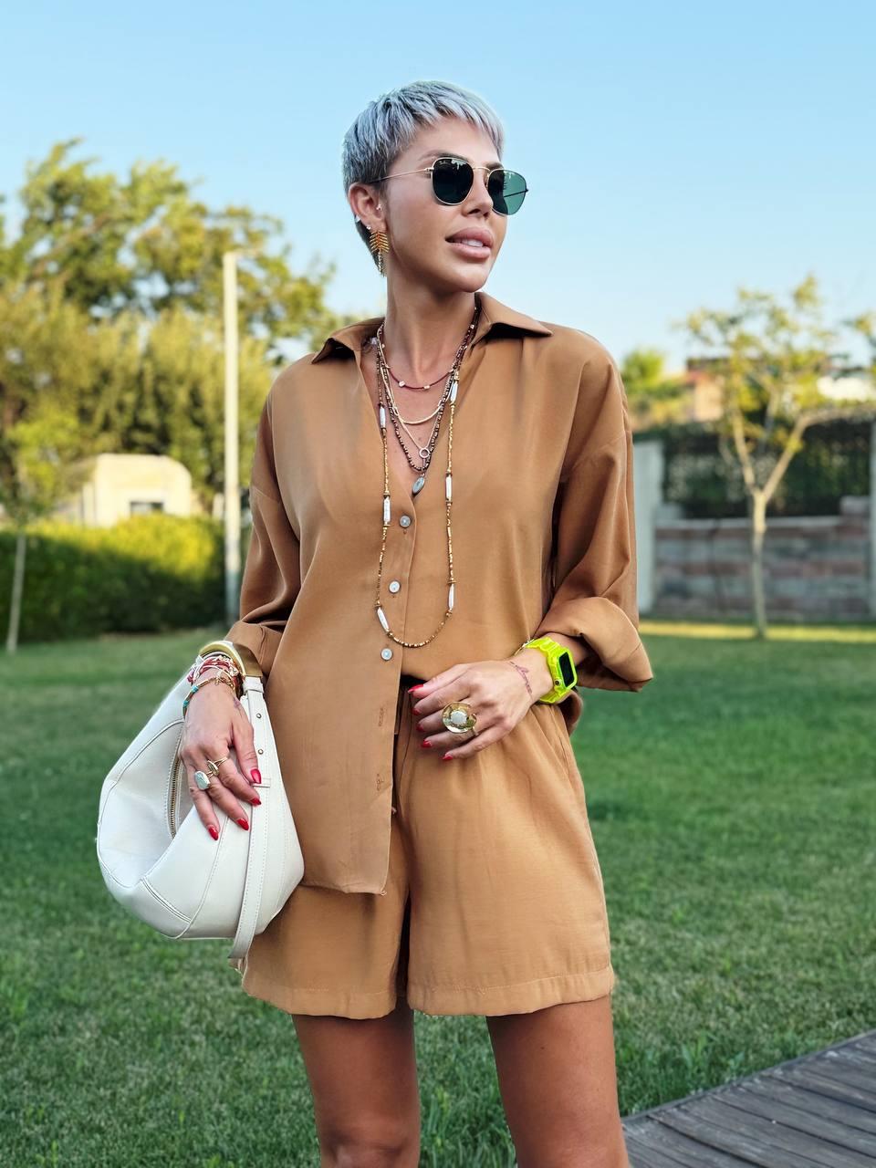 KAHVE RELAX GÖMLEK ŞORT TAKIM