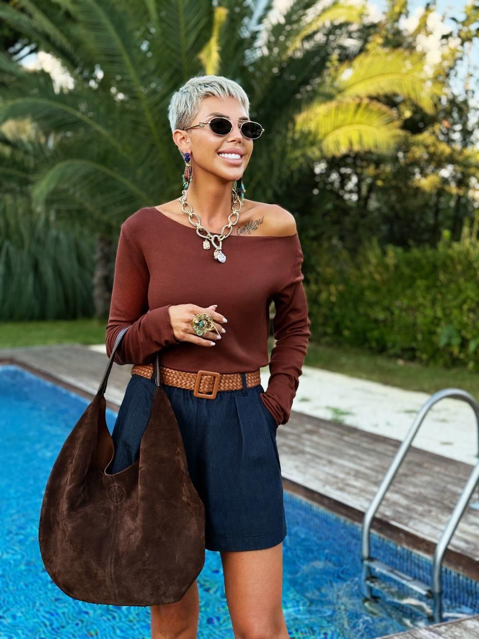 KAHVE S.STUDIO KAYIK YAKA PREMIUM BLUZ