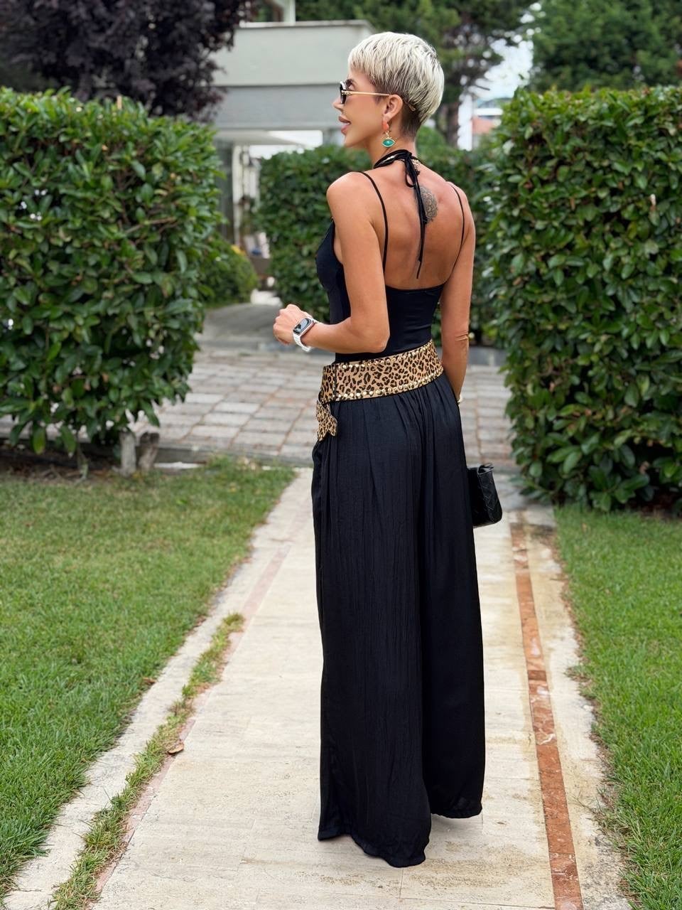 Kırışık Model Pamuk Pantolon Siyah