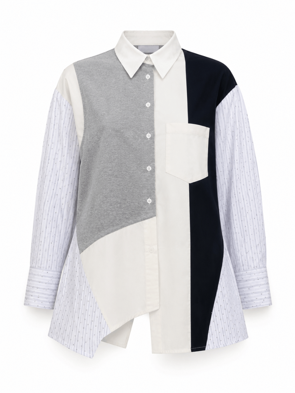 Kolları Taşlı Patchwork Gömlek Ekru